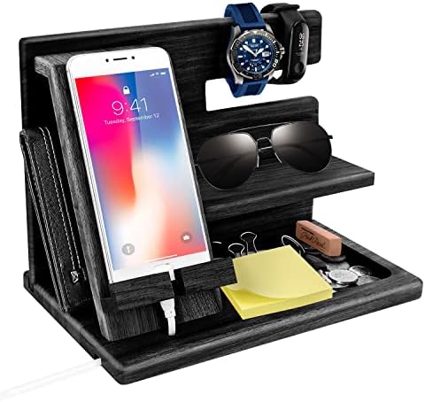 Gifts for Men, Wood Phone Docking Station, Mens Gifts for Birthday Gifts for Men or Gifts for Dad Fathers Day, Desk Workspace Organizer Nightstand Organizer Key for Wallet & Watch Holder – Enhanced Compatibility and Speed