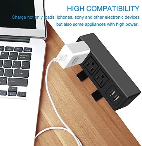 CCCEI 3-Outlet Desk Clamp Power Strip with USB Ports – Surge Protector with 1200 Joules for Enhanced Safety and Fast Charging – Compact Table Mount Power Station for Home Office and Workshop Use – ETL Certified, 1500 W Capacity