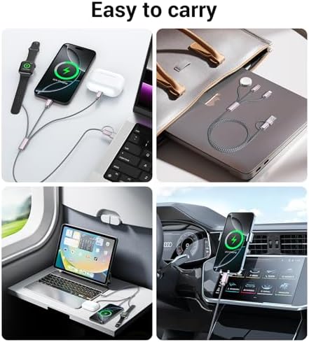 Temdan 3-in-2 USB C Charging Cable: Versatile Multi-Device Charger for Apple Watch Ultra, SE & i Phone 12-16 – Rapid Charge, Compact Travel Essential – Stylish Pink Smartwatch Accessory for On-the-Go Power Solutions