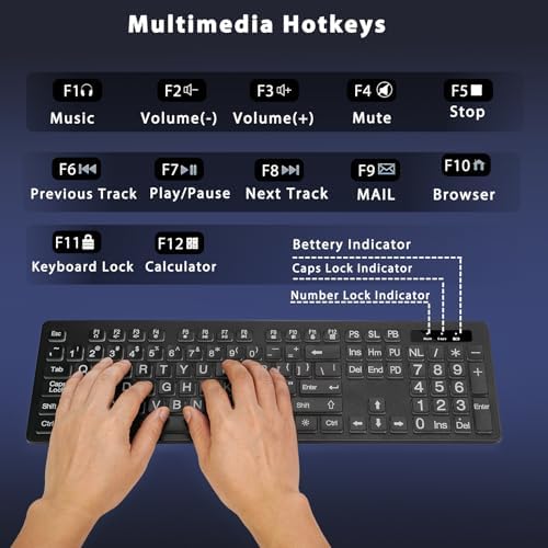 Elevate Your Typing Experience with the Large Print Backlit Wireless Keyboard – Silent, Rechargeable & Versatile for Windows and Laptops, Featuring 7 Vibrant Backlight Colors for Enhanced Visibility and Comfort