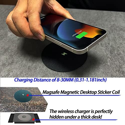 Magnetic Invisible Wireless Charging Pad – 15 W Fast Under-Desk Charger for Mag Safe i Phone 14/13/12 & Air Pods 3 – Sleek, Adjustable Height (8-30 mm) Design with PD Adapter for Optimal Performance and Space Efficiency