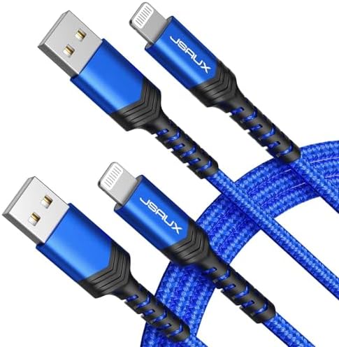 JSAUX 6 ft MFi Certified Lightning Charger Cable – 2-Pack Fast Charging Solution for i Phone 13/12/11/Xs Max/XR/8/7/6 s/6 Plus/5, i Pad, and i Pod – Durable Blue Design for Enhanced Compatibility and Efficiency