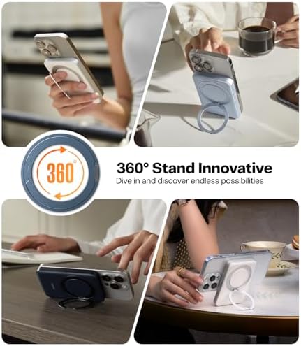 TORRAS 5,000 m Ah Magnetic Power Bank – Ultra-Slim Fast Wireless Charger with Built-in Stand for i Phone 16 Series – Convenient Portable Battery Pack for On-the-Go Charging – Enhanced Compatibility & Speed in Sleek Black Design