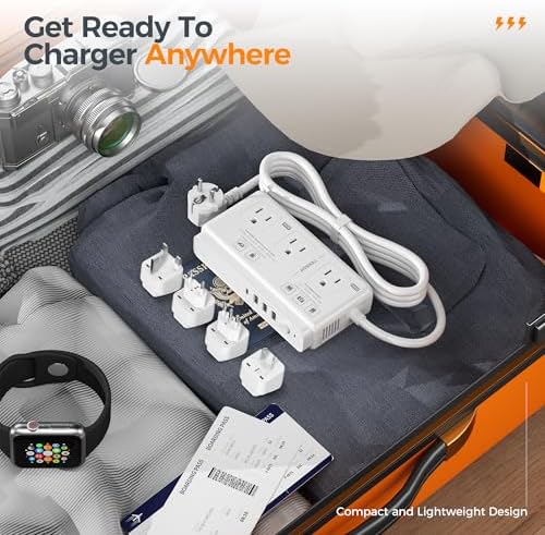 TESSAN 220 V to 110 V Universal Voltage Converter – All-in-One Global Travel Adapter with 4 USB Ports Including Rapid USB-C and 3 AC Outputs for Worldwide Device Compatibility – Compact and Durable Power Transformer for Effortless International Charging