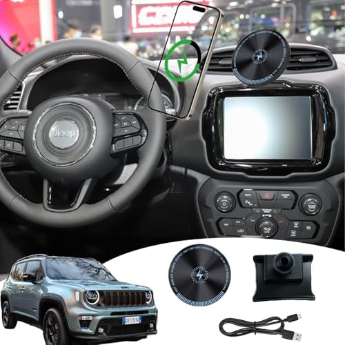 Jeep Renegade Wireless Phone Mount with 15 W Fast Charger – Ultimate Jeep Accessory for 2015-Present Models – Secure Magnetic Holder for Effortless Charging and Navigation – Sleek Design Enhances Interior Aesthetics – Easy Tool-Free Installation for All Phone Sizes
