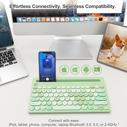SADES Retro Wireless Bluetooth Keyboard for Mac, i Pad, i Phone, PC & Android – Multi-Device Connectivity & Portable Design with Vintage Round Keycaps – Perfect for Effortless Typing on the Go in Chic Pink