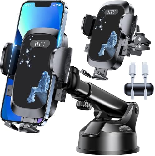 Military-Grade Universal Car Phone Holder – Enhanced 2025 Suction & Clip Technology for i Phone 16 Pro Max, 15 & Samsung – Adjustable Dashboard, Windshield, Air Vent Mount for Optimal Viewing & Safety – Durable Black Design for Secure Smartphone Access