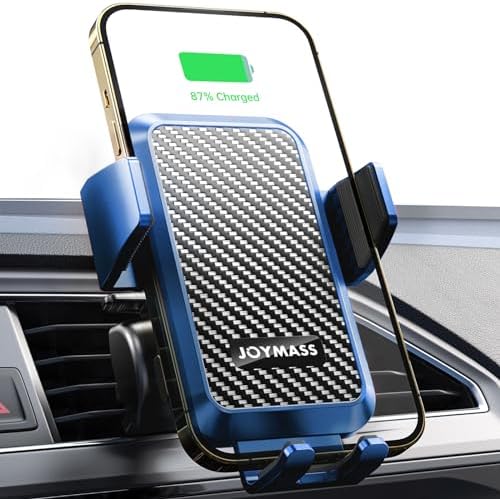 Effortless On-the-Go Power: JOYMASS 15 W Fast Wireless Car Charger with Auto Clamping Mount – Perfect for i Phone 15 through 12 Mini, Samsung Galaxy S23 Ultra, and Note 20 – Secure Vent Holder for Ultimate Convenience and Hands-Free Navigation