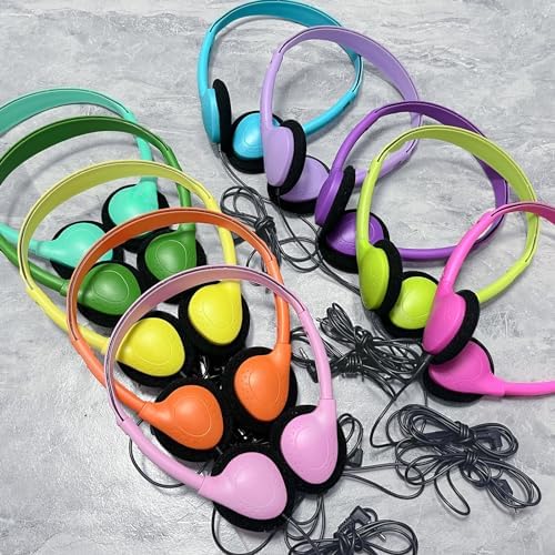 Classroom-Ready Adjustable Headphones for Kids – 20-Pack Bulk Set with 3.5 mm Jack in Fun Colors – Lightweight, Comfortable, and Durable Earphones for Enhanced Learning in Schools and Libraries