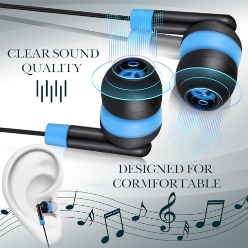 Kanayu 100-Pack Classroom Wired Earbuds – High-Quality Red Headphones with 3.5 mm Jack for Enhanced Learning Experiences, Individually Packaged for Hygiene and Easy Distribution, Ideal for Focused Listening in Libraries and Classrooms, Distraction-Free Design Without Microphone