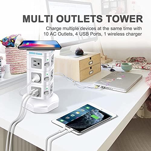 Revolutionize Your Charging Setup with ODOM’s 15 W Wireless Charging Power Strip Tower – 10 AC Outlets, 4 USB Ports, 1800 J Surge Protection, and 6 Ft Retractable Cord for Ultimate Home Office Efficiency and Device Safety