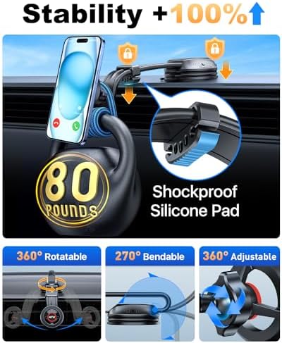 HTU 2025 Mag Safe Car Mount – Advanced 5-in-1 Magnetic Phone Holder for i Phone with Robust Suction Power and Customizable Bendable Design for Dashboard, Windshield, and Vent – Elegant Light Rose Finish, Safety Certified for Ultimate Reliability