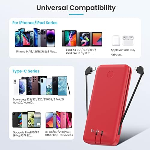 Ultra-Slim 13800 m Ah Portable Charger with Built-in Cables & AC Plug – Multi-Device USB-C Power Bank with 4 Outputs & LCD Display for i Phone, Samsung, and Android – Effortless Charging on the Go