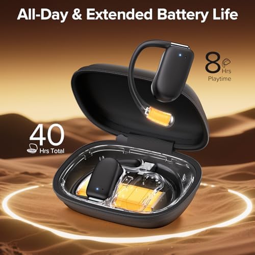 Revolutionary Wireless Sports Earbuds with 40-Hour Battery Life – Open Ear Design for Enhanced Awareness and Comfort, Secure Earhooks for Active Performance, Superior 16.2 mm Stereo Sound for Unmatched Audio Quality, Includes Portable Zipper Case and Lanyard for On-the-Go Convenience, Optimized Bluetooth for Effortless Connectivity – Ideal for Gym Workouts, Running Sessions, and Everyday Commutes