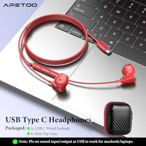 APETOO USB C Wired Earbuds – Exceptional Hi-Fi Stereo Noise Cancelling Earphones for i Phone 16 & Samsung Galaxy S25 – Lightweight Ergonomic Design with In-Line Microphone & Quick Volume Control – Ideal for Music, Gaming, and Effortless Hands-Free Calls – Premium Sound for All USB-C Devices – Experience Comfort and Durability