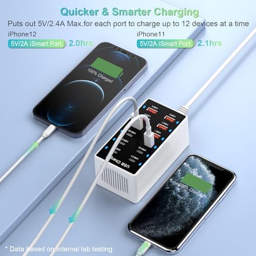 High-Efficiency 12-Port USB Charging Hub – Rapid 60 W Smart Dock for i Phone, i Pad, Galaxy and More – Ultimate Multi-Device Power Station for Home & Office with Advanced Safety Features – Streamline Your Charging Experience