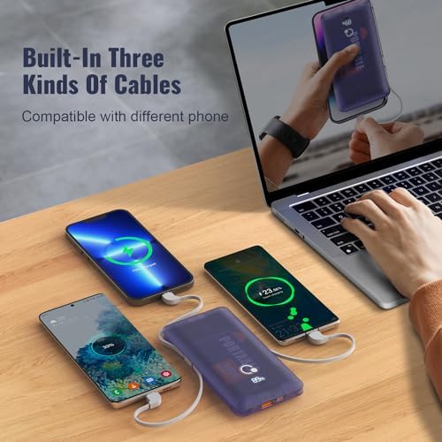 Brand Q 10000 m Ah Portable Power Bank with Built-in AC Plug – Ultra-Slim Design & Fast 20 W Charging, Includes 3 Integrated Cables for Smartphone & Tablet Compatibility – Essential Travel Charger for On-the-Go Convenience