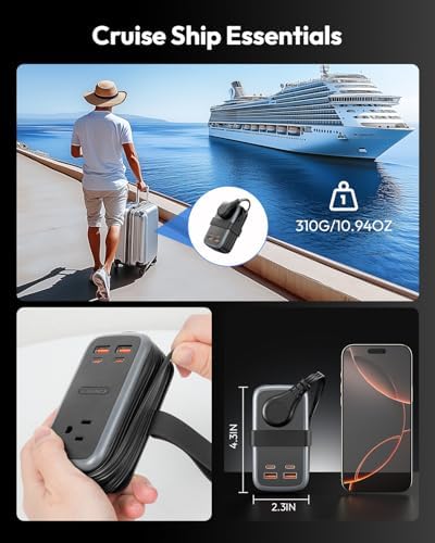 NTONPOWER GAN Ultra 65 W USB Fast Charging Station – Versatile 7-in-1 Travel Power Strip with 3 AC Outlets & 4 USB Ports (2 USB-C) – Compact 4 ft Extension Cord for Seamless Connectivity – Ideal Cruise Essential for Mac Book & i Phone – Rapid Charging & Surge Protection Included