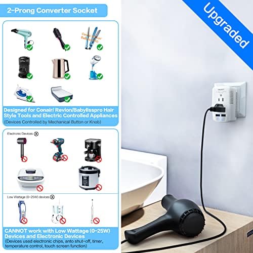High-Power 2000 W Universal Travel Voltage Converter: Efficiently Step Down 220 V to 110 V for Hair Tools & Electronics with Dual USB Ports – Global Compatibility for EU, UK, AU, and US Sockets