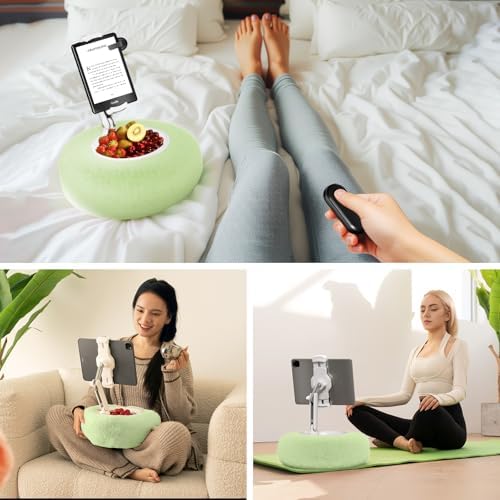 Adjustable Tablet Pillow Stand with Detachable Snack Bowl – Perfect for Kindle, i Pad, and Phones (4.7″-13″) – Hands-Free Streaming and Reading Comfort in Stylish Pink – Ultimate Convenience for Home and On-the-Go