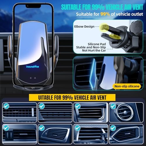 Max 15 W Fast Wireless Car Charger with Auto-Clamping Phone Holder – Qi-Certified Mount for i Phone 16/15/14/13/12 Pro Max & Samsung Galaxy S24/S23/S22/S21/S20/Note20 – Sleek Silver Design for Secure, Hands-Free Charging