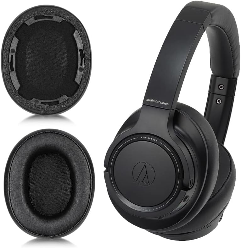 Premium Replacement Earpads for Audio-Technica ATH-SR50 BT Headphones – Luxurious Protein Leather Cushions for Enhanced Comfort and Sound Quality – Quick Installation and Durable Design in Classic Black with Buckle