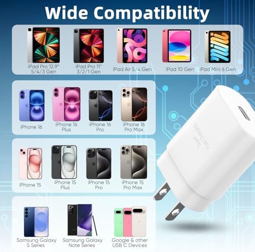 30 W Ultra-Fast USB-C Charger with 6.6 FT Cable for i Phone 16/15 & Galaxy S Series – High-Speed Charging with Safety Features for All Devices – Compact & Portable Power Adapter for On-the-Go Use