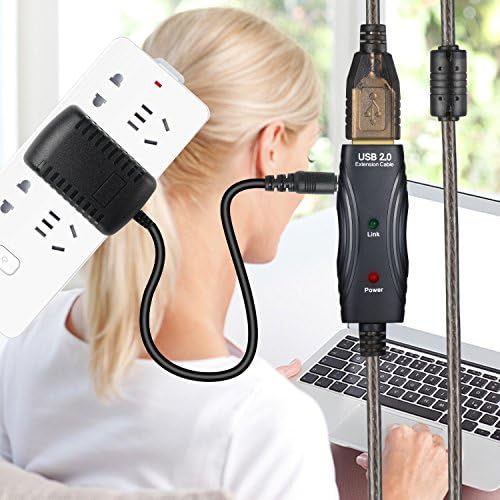 PASOW 50-Foot USB 2.0 A Male to A Female Active Extension Cable with Signal Booster and LED Indicator – Optimal High-Speed Data Transfer for Printers, Keyboards, Game Consoles, and More – Perfect for Home & Office Connectivity Solutions