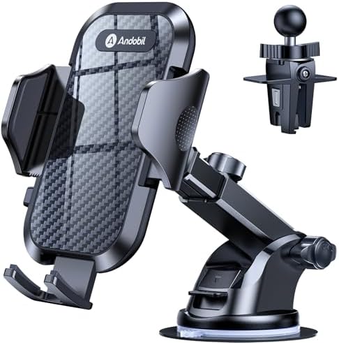 andobil Military-Grade Car Phone Holder Mount – Bumpy Road Resilient Dashboard & Windshield Universal Phone Holder for i Phone 16 Pro Max, 15, 14, 13 & Samsung Devices – Enhanced Stability, 360-Degree Rotation, and Easy Access to Navigation and Calls