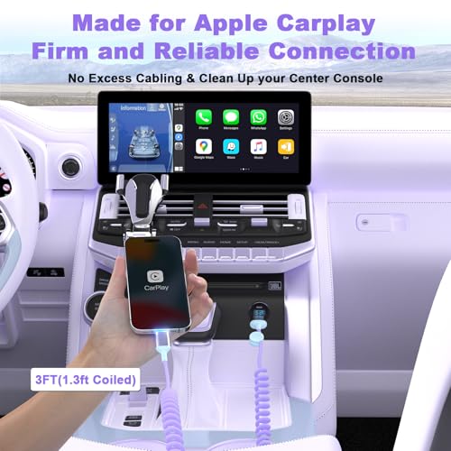 Enhance Your Driving Experience with the 2-Pack 3 FT MFi Certified i Phone Charging Cable for Apple Car Play – Retractable Lightning Cord for i Phone 14/13/12/11, i Pad & Air Pods – Fast Charging & Convenient Storage in Sleek Black