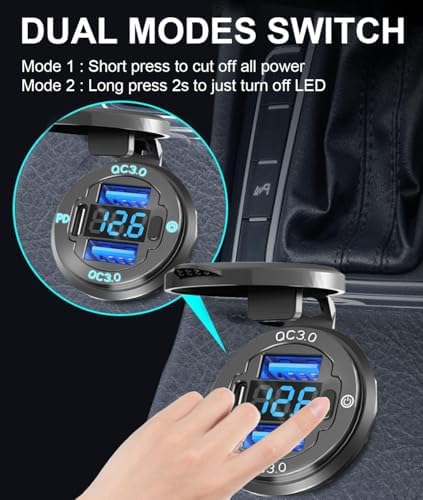 Powerful 78 W Quad-Port 12 V USB Charging Hub – Dual QC3.0 & PD3.0 Quick Charge Car Charger with Integrated Voltmeter, Waterproof Aluminum Alloy Design for Cars, Boats, RVs, ATVs, and More – Optimal Device Compatibility and Speed Enhancements