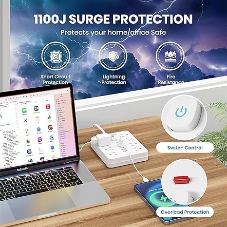 Dual Joule Loom 2-Pack Power Strip Surge Protector with 11 Outlets, 6 Fast USB Ports, 5 Ft Extension Cord, Space-Saving Flat Plug, Wall-Mount Design, Overload Safety for Home & Office Charging Stations – Ultimate Device Compatibility and Speed Enhancement