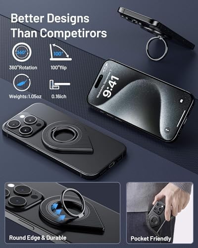 Ultimate Double-Sided Magnetic Phone Grip for i Phone & Samsung – Superior Mag Safe Ring Holder and Kickstand with Enhanced Magnetic Force for i Phone 15, 14, 13, 12, 11 Mini/Plus/Pro/Max and Google Devices – Secure, Versatile, Lightweight Accessory for Optimal Handling and Viewing Experience