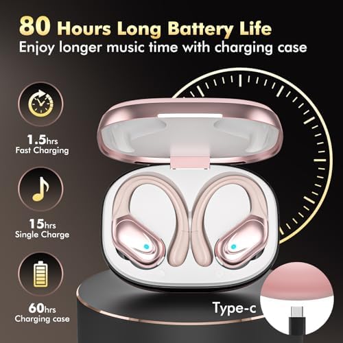 Revolutionary Bluetooth 5.3 Wireless Earbuds with Exceptional 80-Hour Playtime – IPX7 Waterproof Sport Headphones Engineered for Ultimate Noise Isolation and Secure Comfort – Ideal for Gym Enthusiasts and Outdoor Explorers – Striking Red Design – Unmatched Audio Performance for Active Lifestyles