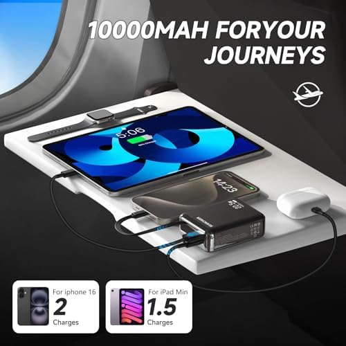 Ultra-Compact 10000 m Ah Power Bank with 22.5 W Fast Charge and Retractable 2.3 ft USB-C Cable | Triple Device Charging for i Phone 16/15, Samsung & Android | Lightweight Mini Charger with LED Battery Monitor | Essential for Professionals & Adventurers | Premium Gift-Ready Design