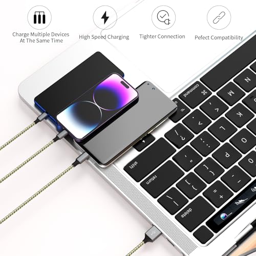240 W 4-in-1 USB C Charging Cable – 6 FT Multi-Device Power Solution with LED Indicator for i Phone 16/15/14 Pro, Mac, i Pad, Samsung S25/S24 – Fast Charging Compatibility, Durable Design for Home & Travel