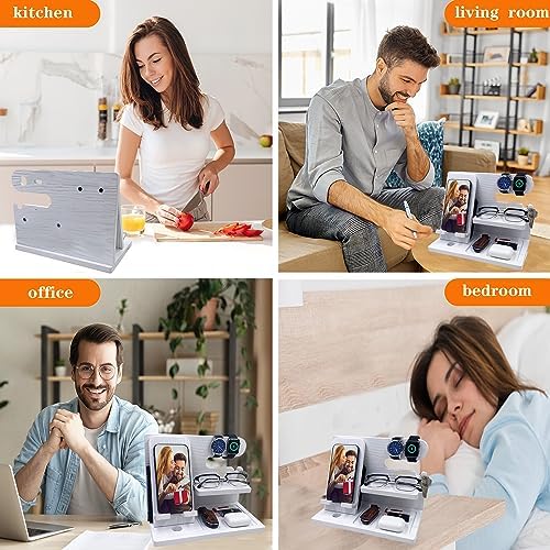 Gifts for Dad Men Mom Women from Daughter Son Birthday Gifts Nightstand Organizer Mens Wood Phone Docking Station (Black) – Enhanced Compatibility and Speed
