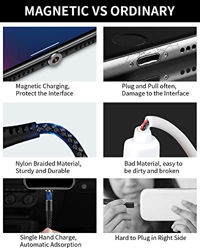 Ultimate 4-Pack Magnetic Charging Cable Set – 3-in-1 Versatility with 360° Connectivity, LED Indicator, and Durable Nylon Braiding for Fast Charging of i-Products & Android Devices – Perfect Lengths (6.6 ft x2, 3.3 ft x2) for Home, Office, and Travel Use