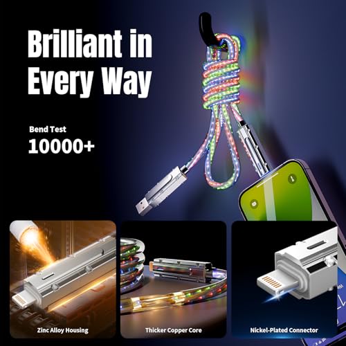 100W USB C Multi Charging Cable,3 in 1 USB C Cable Fast Charging with E-Mark Chip,Universal Charging Cable with Type-C, Micro USB,IP Port for iPhone16/15/Cell Phones and More – Enhanced Compatibility and Speed