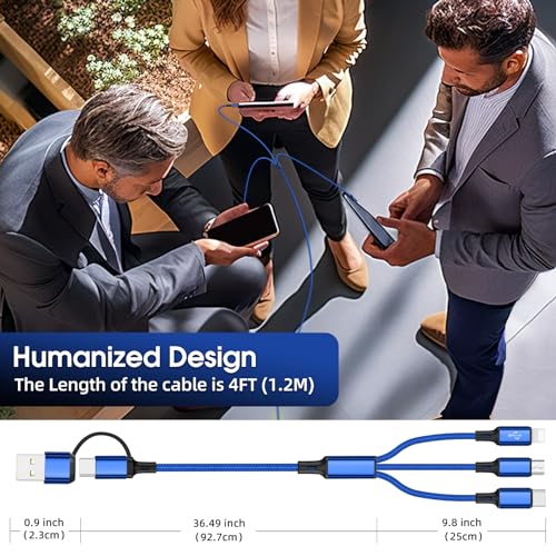 Versatile 6 in 1 Multi Charging Cable [3 Pack, 4 FT] – Durable Nylon Braided Fast Charging Cord for USB A/C, Micro USB, and Lightning Devices – Universal Phone Charger for Home, Office, and Travel – Enhanced Compatibility for All Smartphones and Tablets