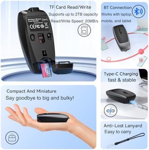 Compact Bluetooth Wireless Mini Mouse with TF Card Reader – Silent, Portable Optical Mouse for PC, Laptop, and Tablets – Ideal Travel Companion and Gift for Men, Women, and Kids – Enhance Productivity Anywhere