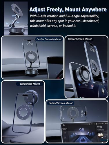 Innovative 360° Magnetic Phone Holder with Ultra Suction – 150 lbs Capacity for i Phone & Android, Mag Safe Compatible, Ideal for Vehicles, Gyms, and Home Use Revolutionize your mobile experience with our state-of-the-art Vacuum Magnetic Phone Mount, meticulously crafted for ultimate stability and performance. Equipped with a powerful 150 lbs ultra suction cup, this holder guarantees that your device remains firmly in place across various settings. Enjoy seamless 360-degree rotation for personalized viewing angles, making hands-free navigation and communication a breeze while driving or exercising. Designed to work flawlessly with Mag Safe technology, it accommodates both i Phone and Android smartphones, enhancing usability and convenience. Versatile enough for applications in cars, fitness centers, or on mirrors, this durable and user-friendly accessory enables quick setup and removal. Elevate your smartphone management with this premium device holder that emphasizes safety, reliability, and functionality for today’s active lifestyle.