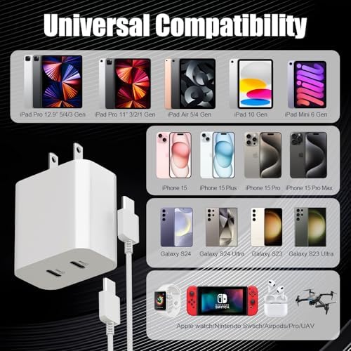Rapid Charge Dual-Port 20 W USB C Adapter with 10 FT Cable – Essential Fast Charging Hub for i Phone 16 Series, i Pad Pro & Samsung Galaxy – Compact Travel-Friendly Power Solution for Multi-Device Use