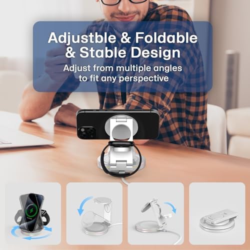 Revolutionary 3-in-1 Wireless Charger Hub for i Phone, Apple Watch & Air Pods – 10 W Fast Charging, 360-Degree Rotating Zinc Alloy Design, Foldable & Magnetic for Ultimate Convenience and Compatibility with i Phone 12-16 Series