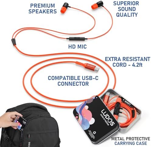 LUDOS Ultra Magnetic USB-C Earbuds for i Phone 16 & Samsung Galaxy – Superior Sound Performance with 5-Year Warranty, Ergonomic Comfort for All-Day Use, Tangle-Free Magnetic Design for Music and Calls – Sleek Black Finish