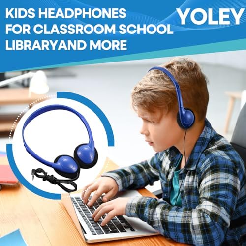 Classroom-Ready Wired Headphones – 25 Pack Durable On-Ear Audio Solution for Students, Comfortable Fit for Enhanced Learning, Ideal for Group Activities and Educational Use