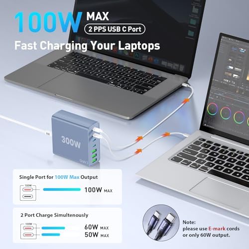 Power Up Efficiently: 300 W 7-Port USB-C Fast Charger Station – Dual PPS PD 100 W Laptop Power Adapter for Multi-Device Charging – Compact & Reliable Wall Hub in Blue – Perfect for Home & Office Use