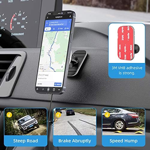 OHLPRO Mag Safe Car Charger Mount for i Phone 16/15/14/13 Pro Max – 15 W Fast Charging Phone Holder with 360° Rotation, Secure Adhesive Base for Tesla and Other Vehicles, Ultimate Magnetic Car Accessory for Safe Driving and Hands-Free Navigation – Perfect Gift for Tech Enthusiasts and Road Warriors