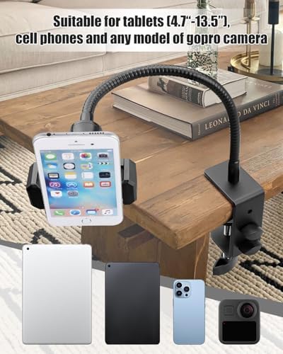 Versatile Gooseneck Tablet Stand Holder Set – Adjustable Flexible Arm Mount for Enhanced Hands-Free Use with i Pad, Kindle, Galaxy Tabs & More (4.7-13.5 Inches) – Ergonomic Design for Bed, Desk & Travel Convenience