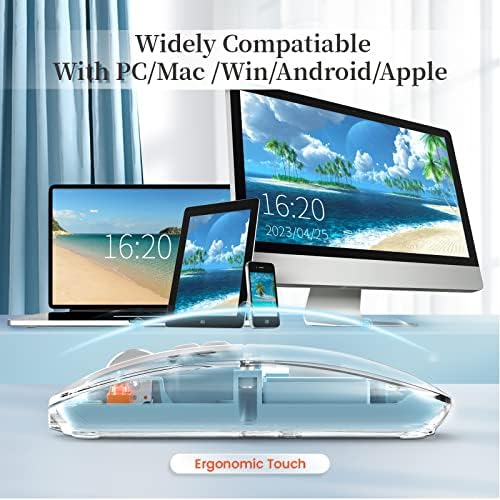 Sleek A.JAZZ Wireless Bluetooth 5.1 & 2.4 G Mini Mouse – Lightweight, Rechargeable, and Silent for Ultimate Focus in Office, PC, Mac, and i Pad Use – Stylish Transparent Design with Nano USB-C Receiver for Enhanced Compatibility and Performance